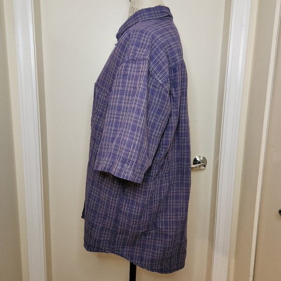 Purple Check Linen Men's shirt - Picture 2 of 9